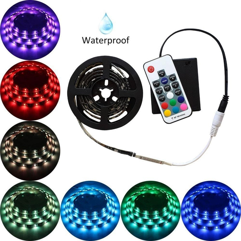 Battery Powered LED RGB Tape Light Kit 5V - 24V DC 3 ft Reel - Elumalight