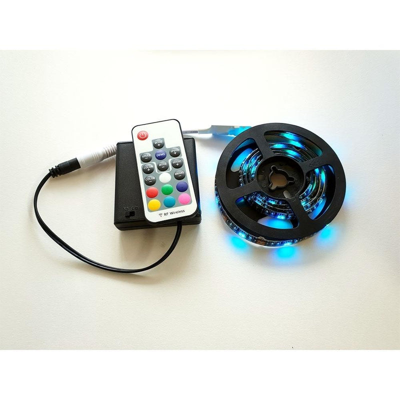 Battery Powered LED RGB Tape Light Kit 5V - 24V DC 3 ft Reel - Elumalight